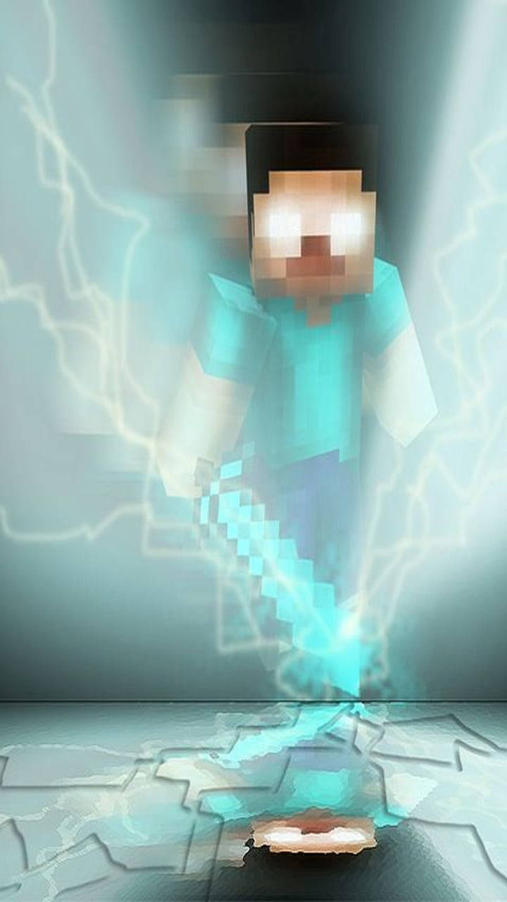 Minecraft Herobrine, glowing sword, crackling lightning, HD Phone Wallpaper
