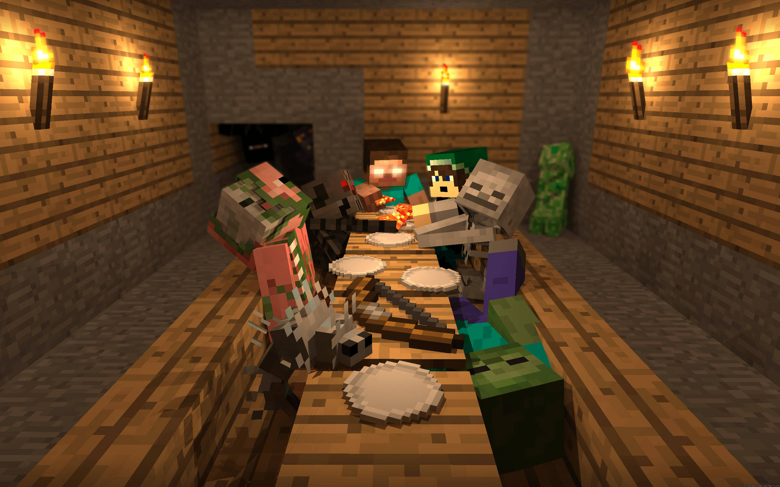 Herobrine, Minecraft, dining area, 2K Desktop Wallpaper