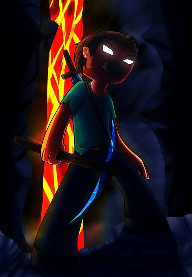 Herobrine, blue sword, glowing white eyes, SD Phone Wallpaper