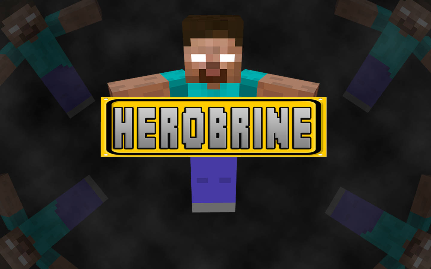 Minecraft Herobrine, glowing eyes, bold yellow sign, HD Desktop Wallpaper