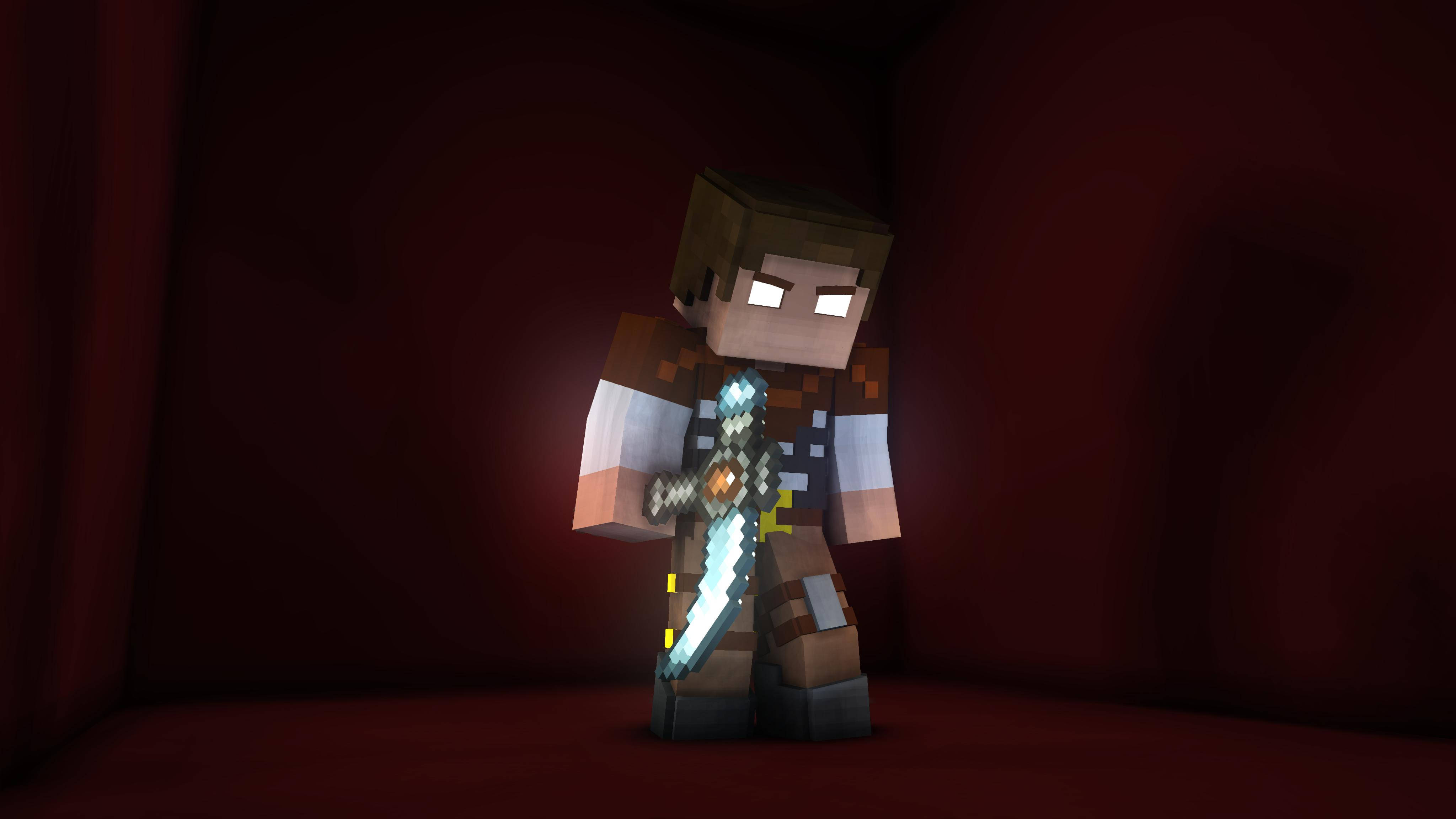 Herobrine, Minecraft, glowing diamond sword, 4K Desktop Wallpaper