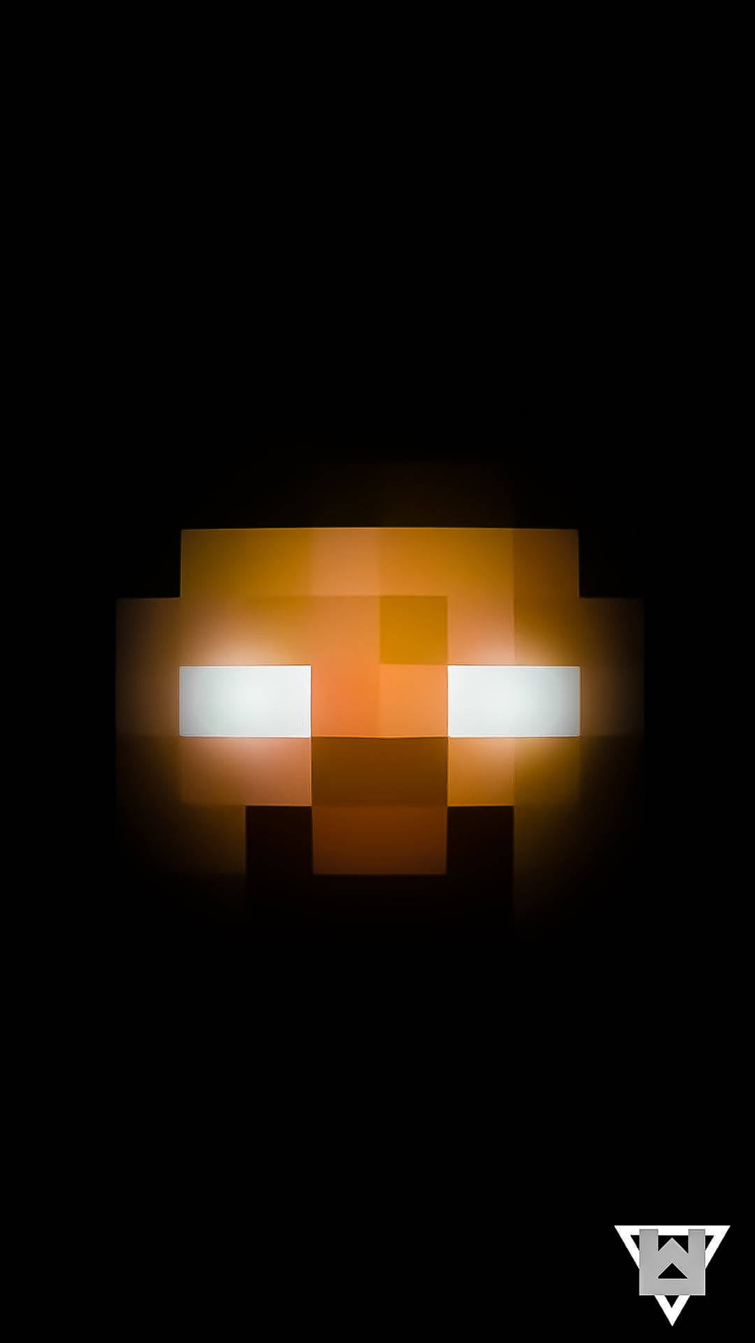 Minecraft Herobrine, glowing pixelated face, bright white eyes, Full HD Phone Wallpaper