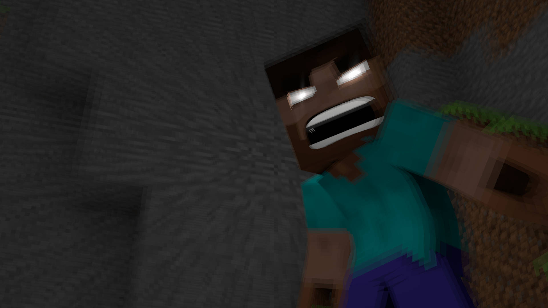 Minecraft Herobrine, pixelated Minecraft zombie, glowing eyes, Full HD Desktop Wallpaper