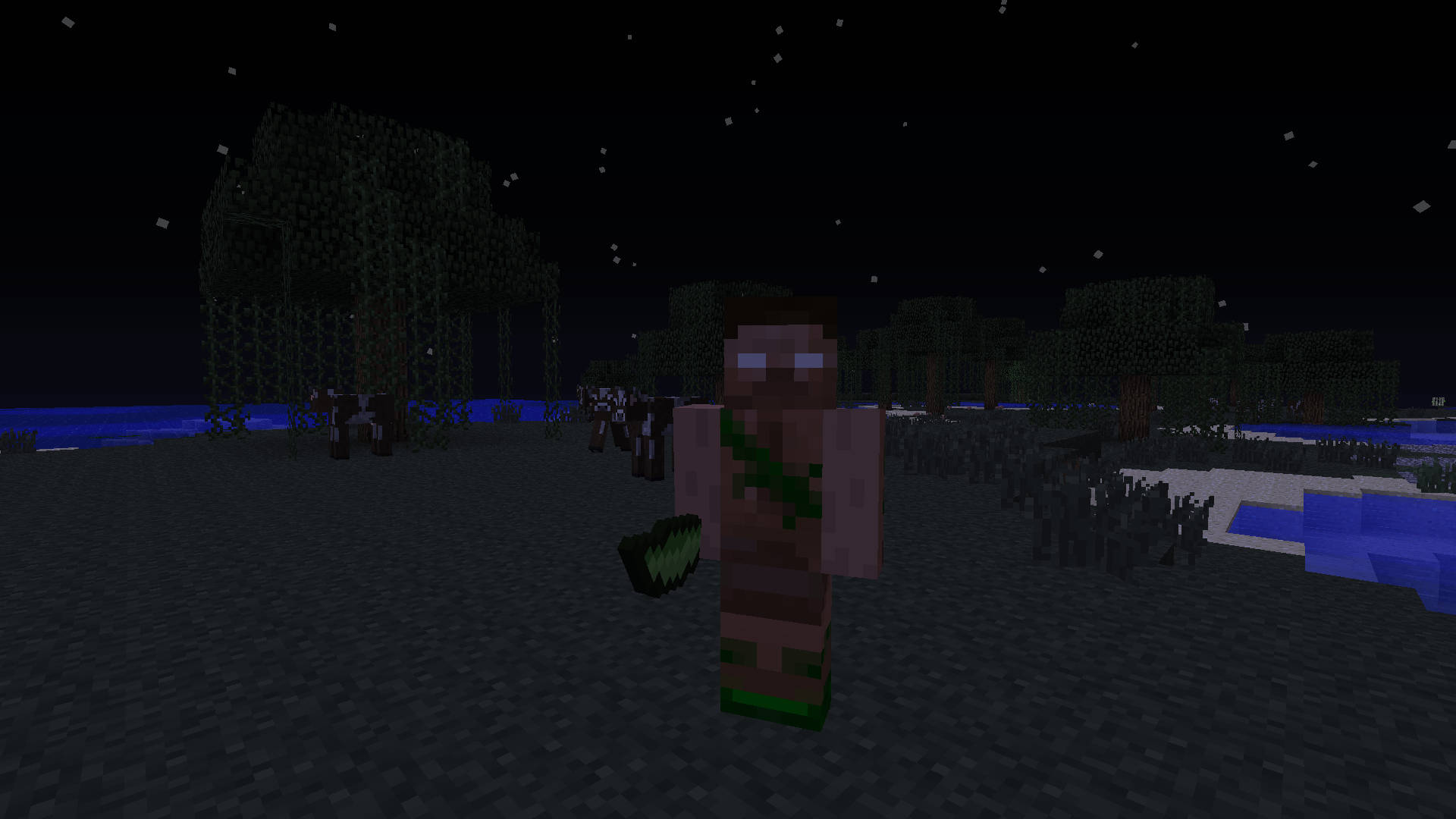 Herobrine, Minecraft, nighttime forest, Full HD Desktop Wallpaper