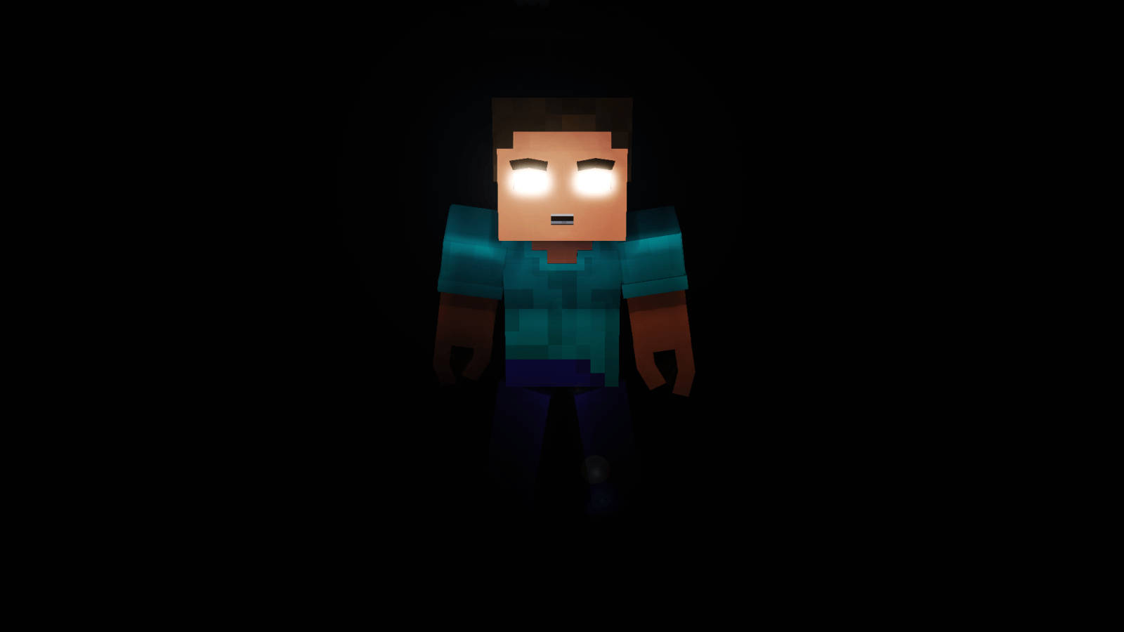 Herobrine, white glowing eyes, pitch black darkness, HD Desktop Wallpaper