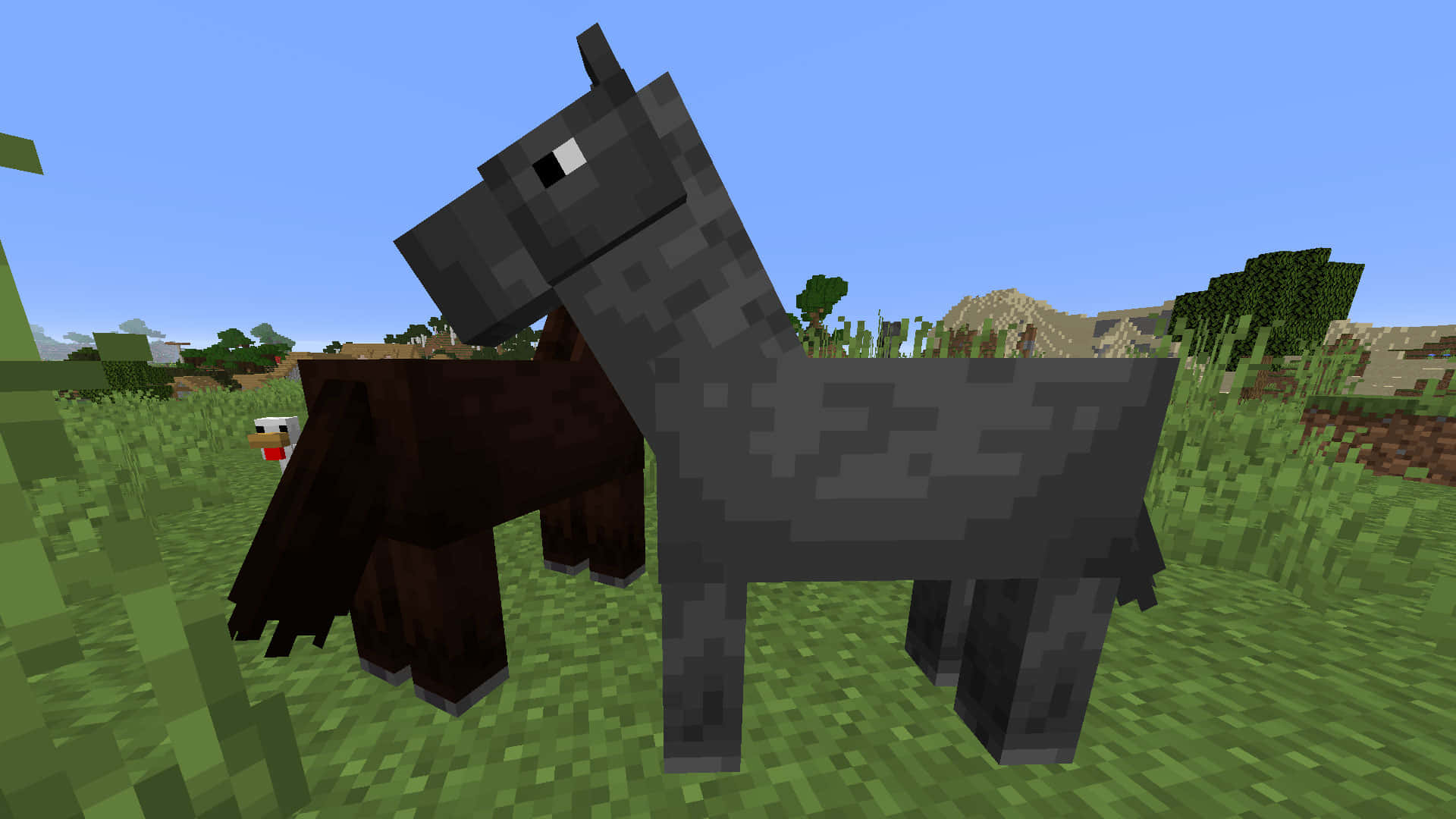 Minecraft, Minecraft Horses, pixelated black horse, Full HD Desktop Wallpaper