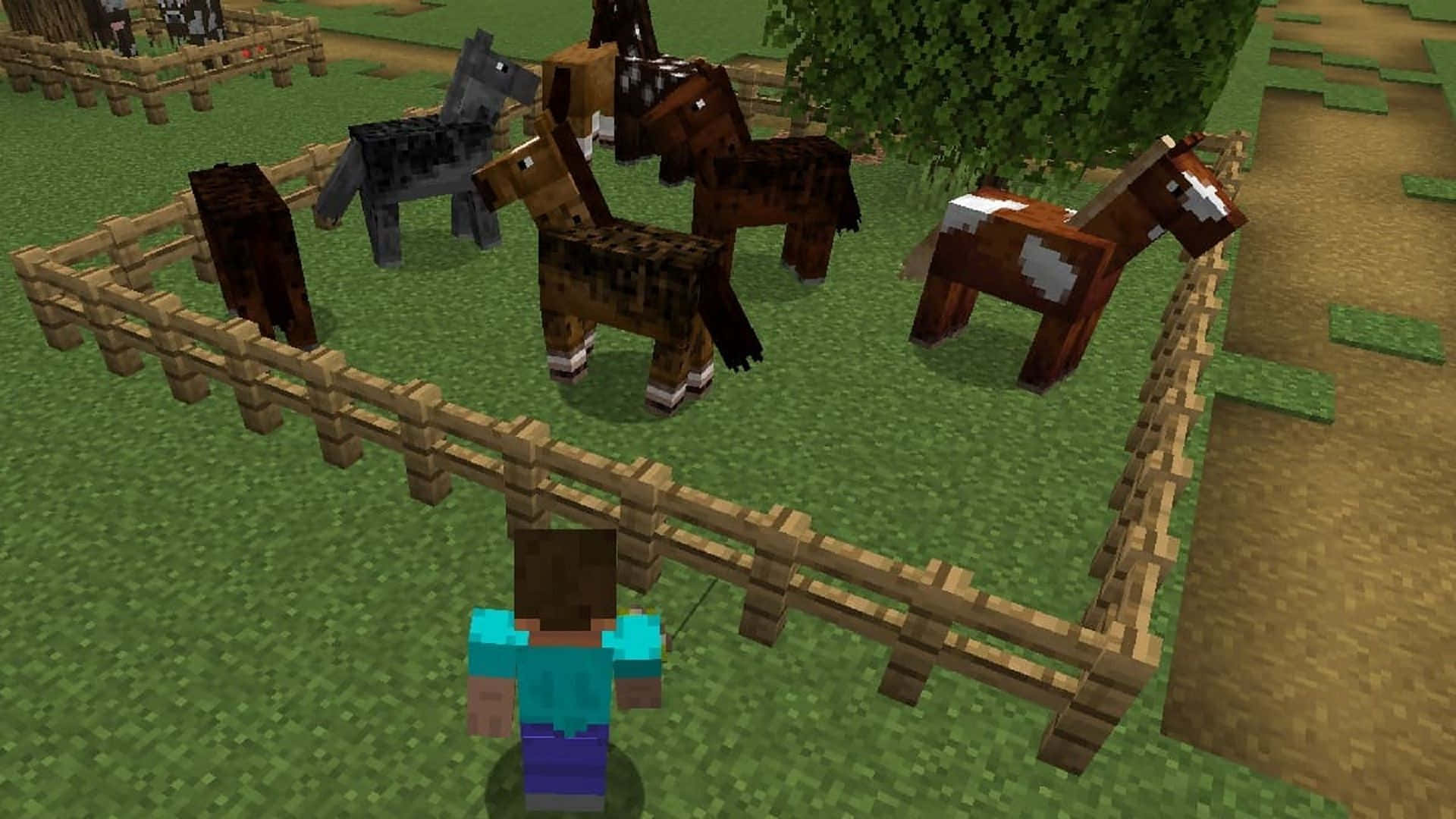 Minecraft, Minecraft player, pixelated horses, Full HD Desktop Wallpaper