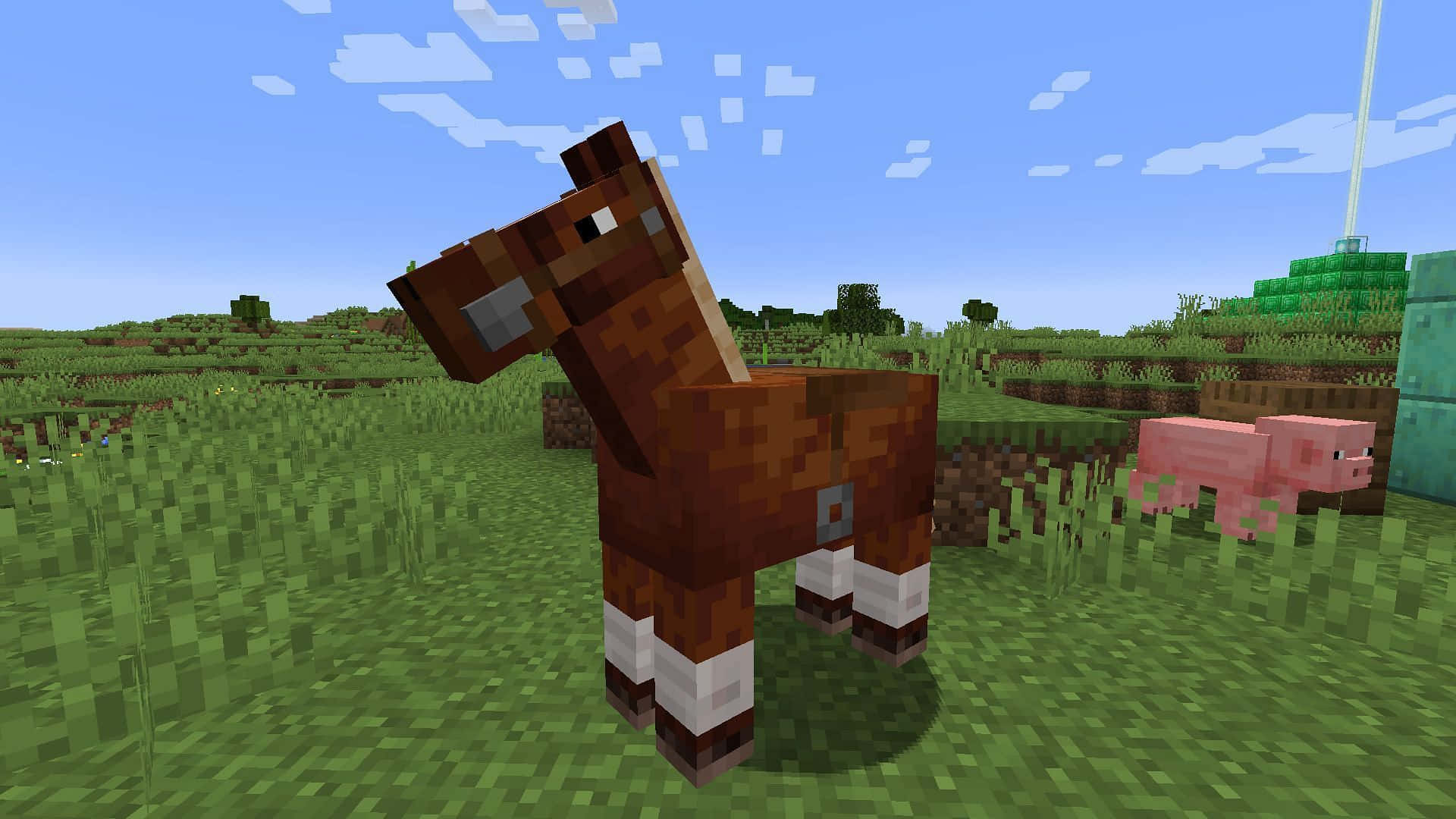 Minecraft Horses, pixelated brown horse, white legs, Full HD Desktop Wallpaper