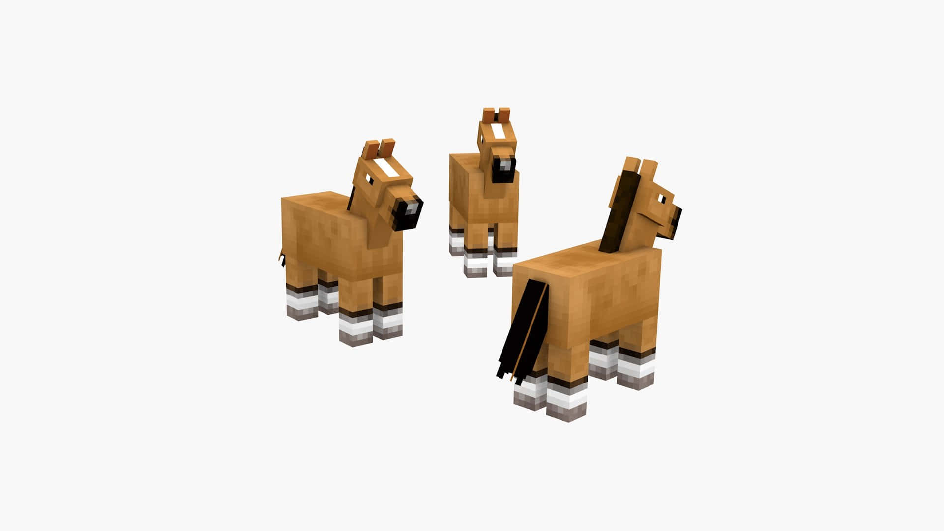 Minecraft horses, pixelated brown horses, black manes, Full HD Desktop Wallpaper