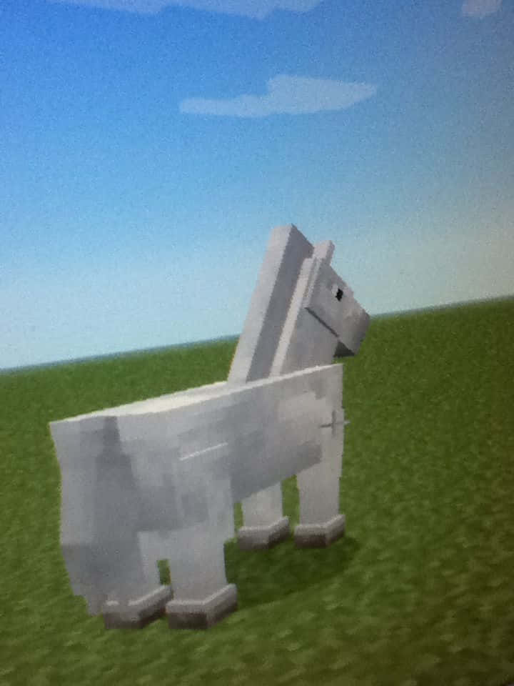 Minecraft Horses, pixelated white horse, green grass, SD Phone Wallpaper