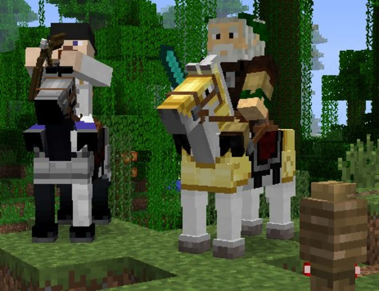 Minecraft Horses, Minecraft knights, pixelated, SD Desktop Wallpaper