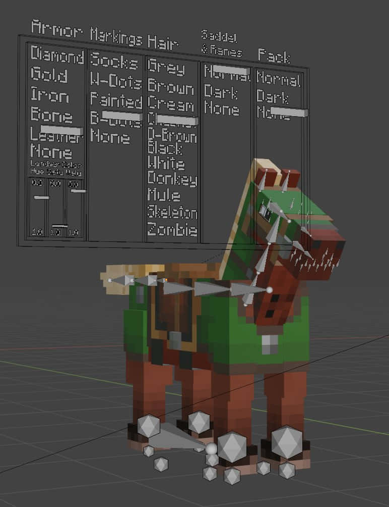 Minecraft Horses, green armor, 3D modeling grid, SD Phone Wallpaper