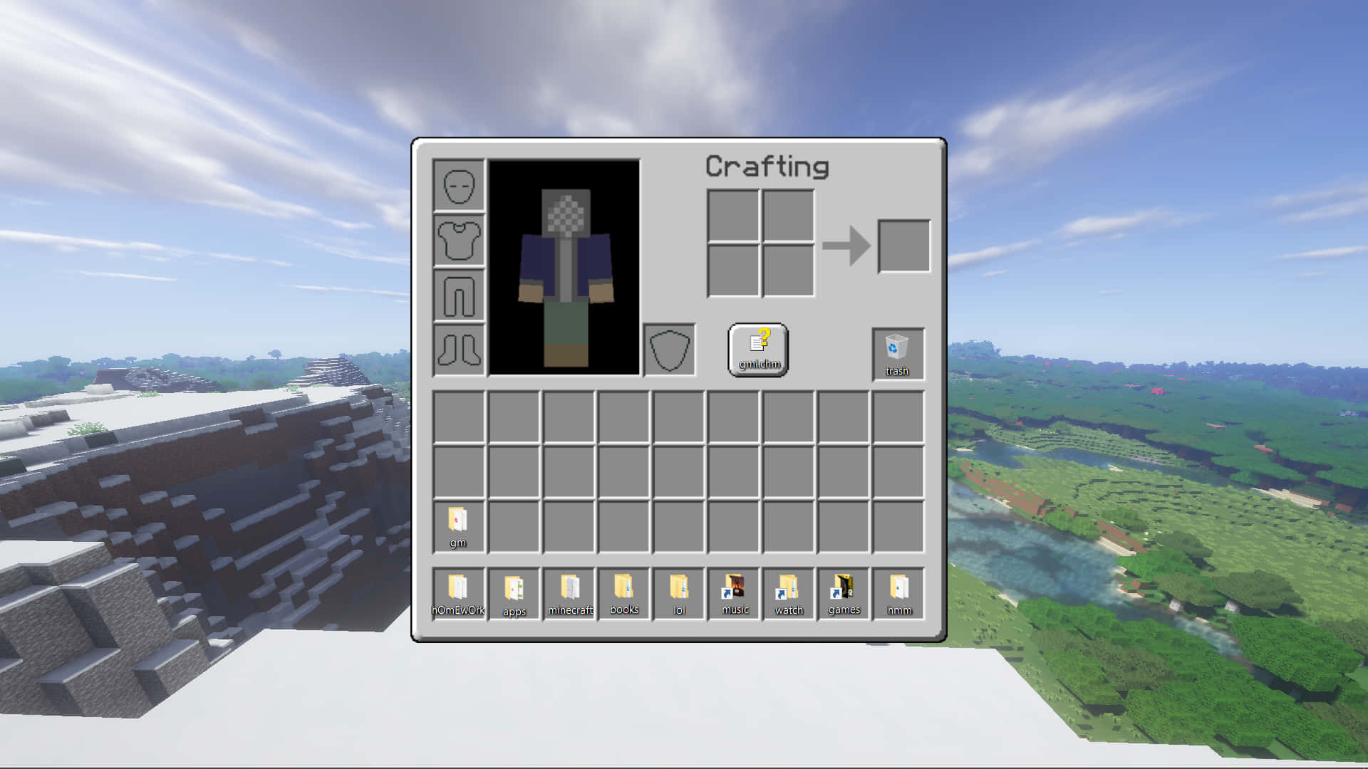 Minecraft, crafting interface, snowy cliff, Full HD Desktop Wallpaper
