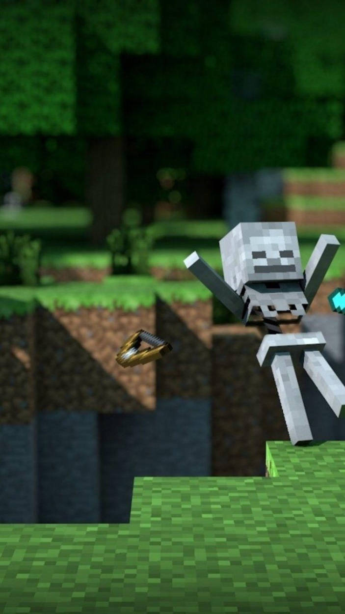 Minecraft, skeleton, glowing sword, SD Phone Wallpaper