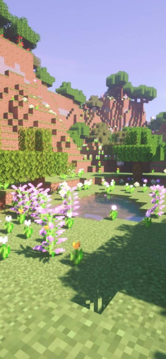 Minecraft, iPhone, purple flower mobs, SD Phone Wallpaper