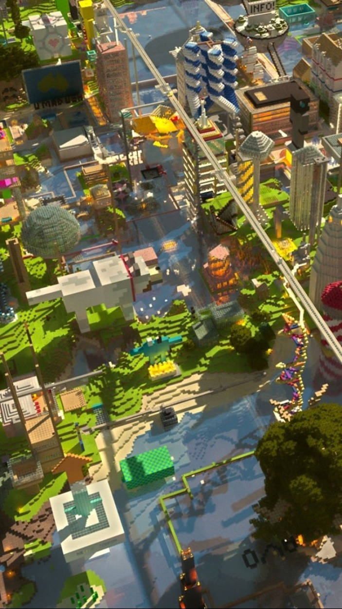 Minecraft, iPhone, aerial view, SD Phone Wallpaper