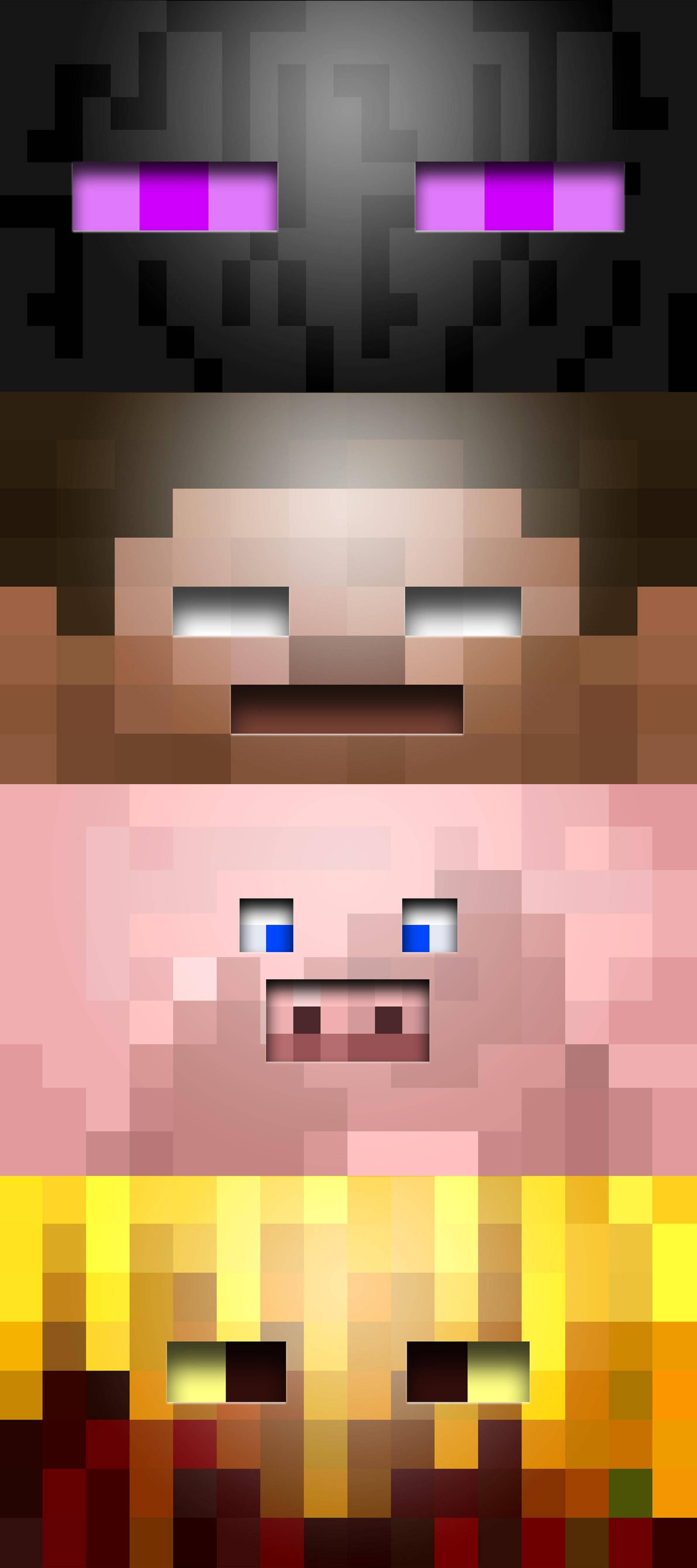 Minecraft, pixelated Minecraft mobs, vertical stack, 5K Phone Wallpaper