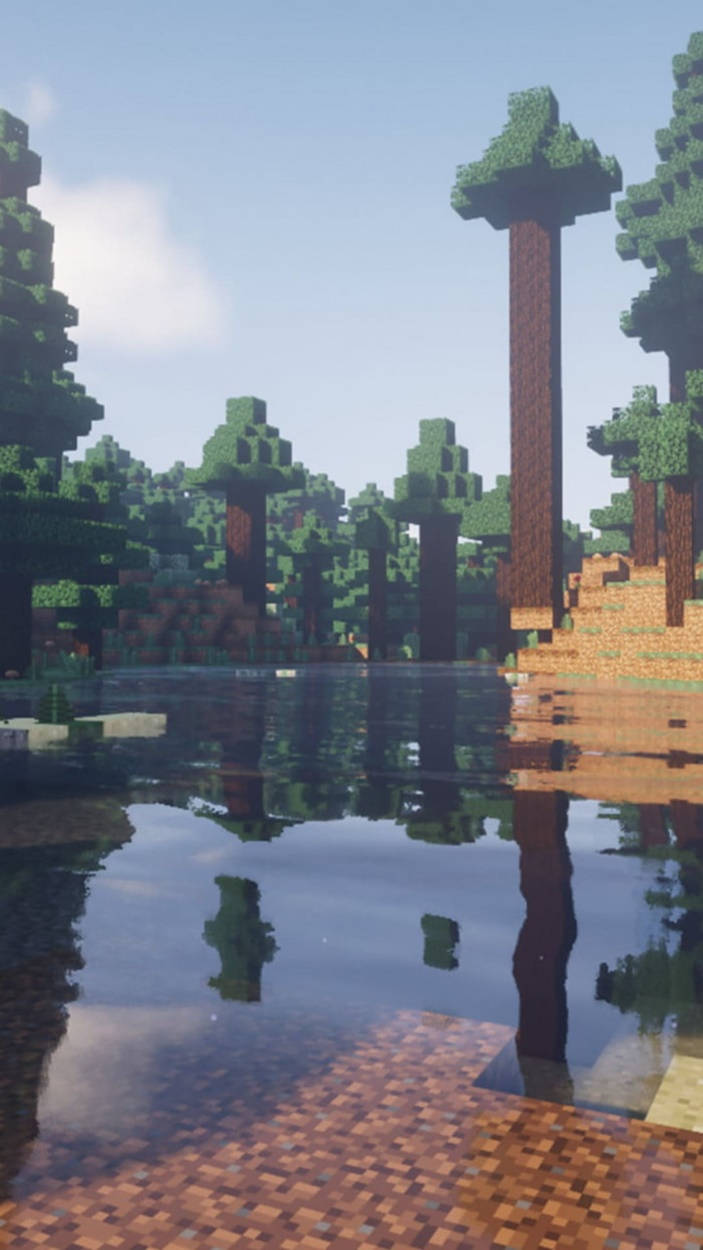 Minecraft, tall tree mobs, blocky trees, SD Phone Wallpaper