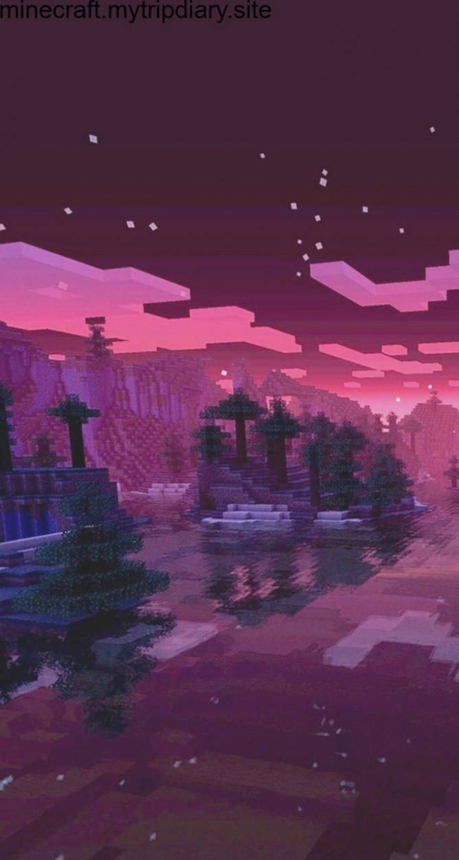 Minecraft, iPhone, purple sky, SD Phone Wallpaper