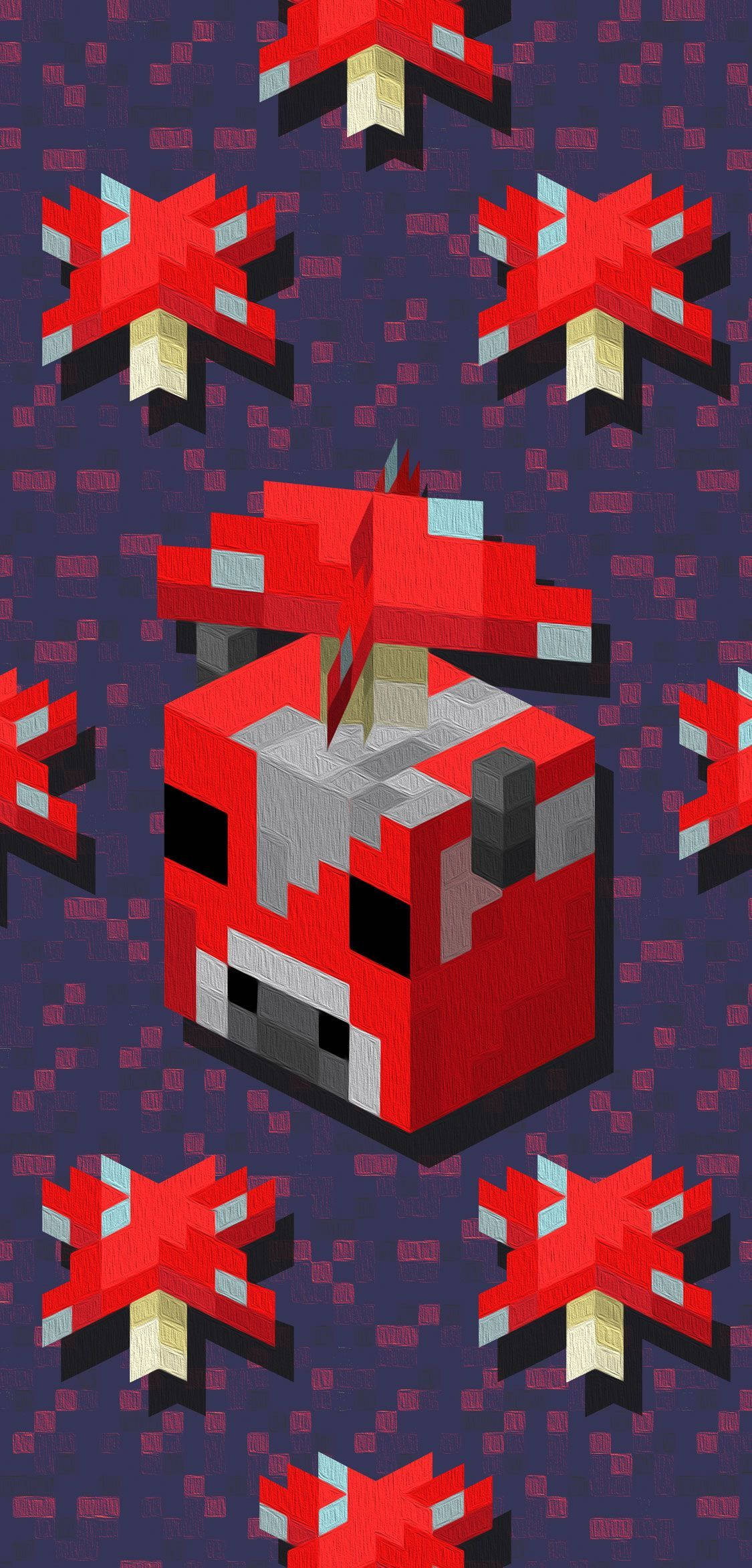 Minecraft, red mooshroom, pixelated, Full HD Phone Wallpaper