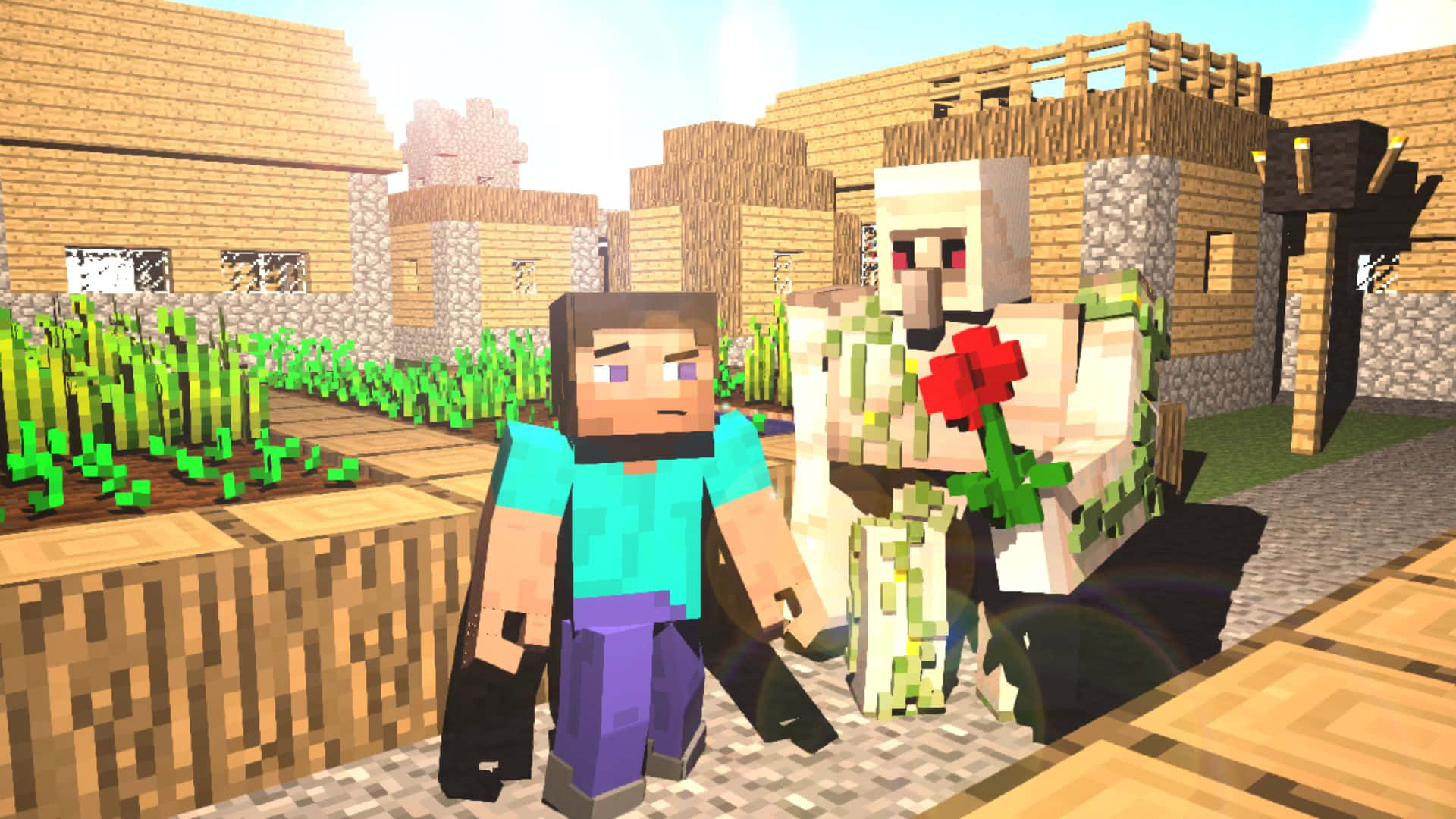 Minecraft Iron Golem, village, zombie, Full HD Desktop Wallpaper