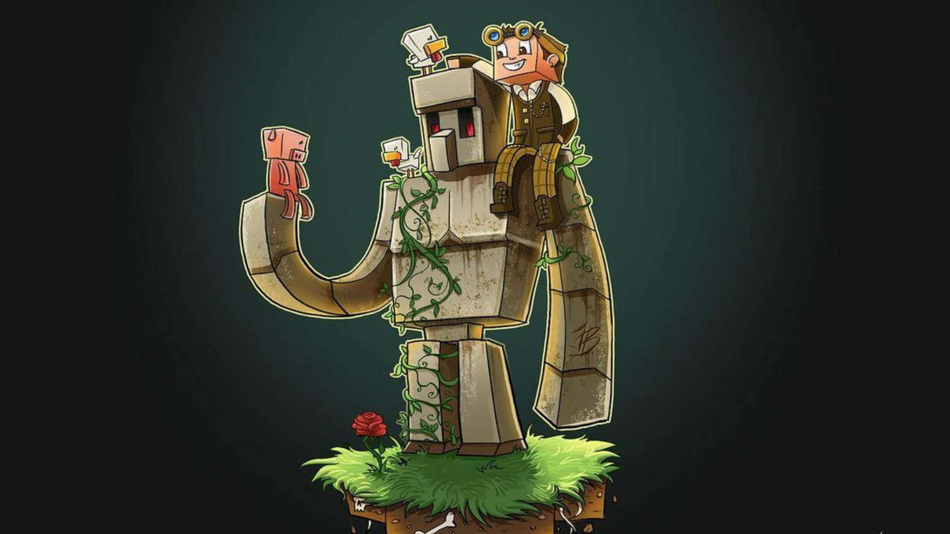 Minecraft Iron Golem, cartoon robot, vines, Full HD Desktop Wallpaper
