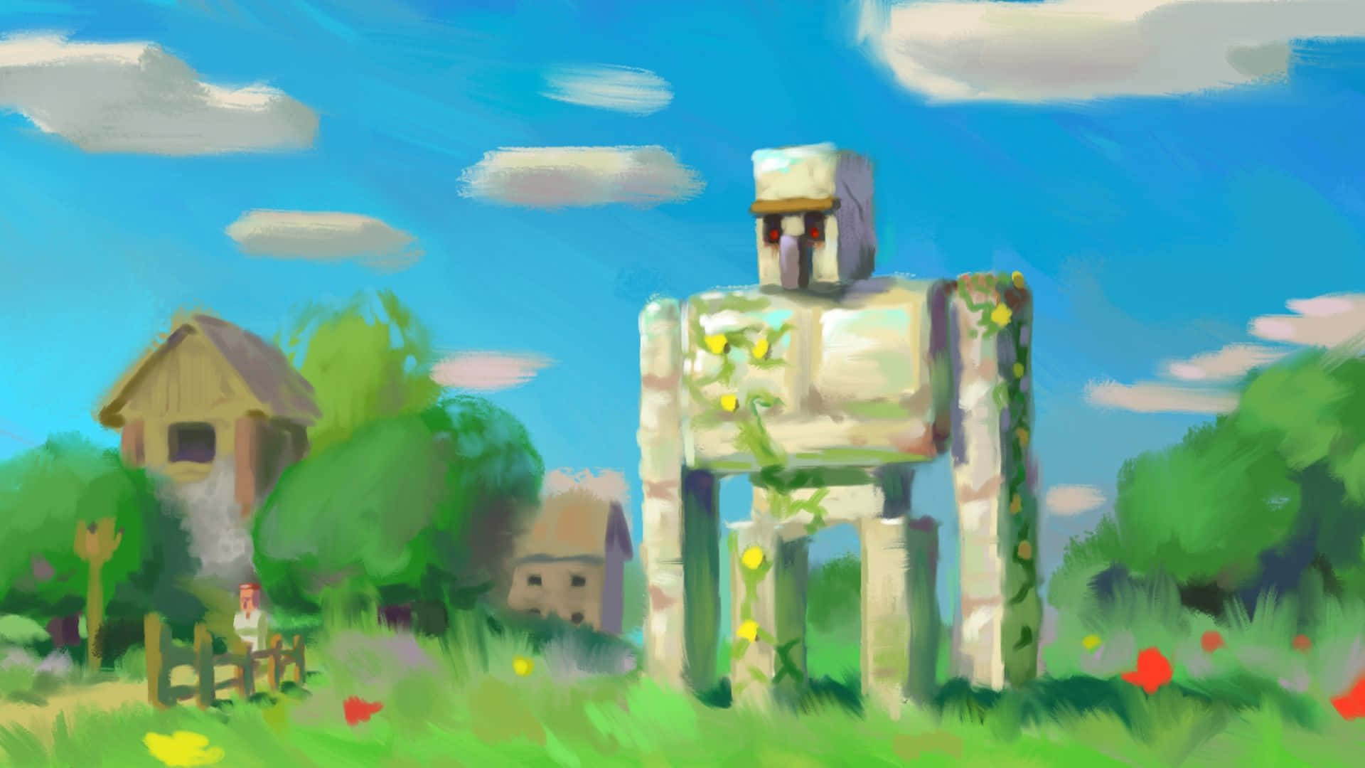 Minecraft Iron Golem, village, stone robot, Full HD Desktop Wallpaper