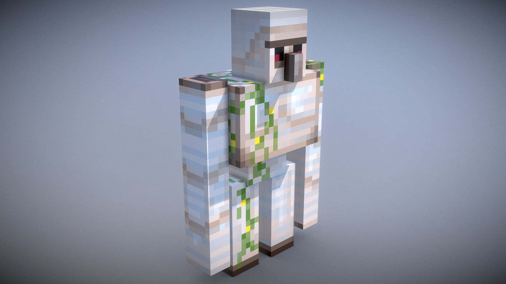 Minecraft Iron Golem, white blocky armor, green vine patterns, Full HD Desktop Wallpaper
