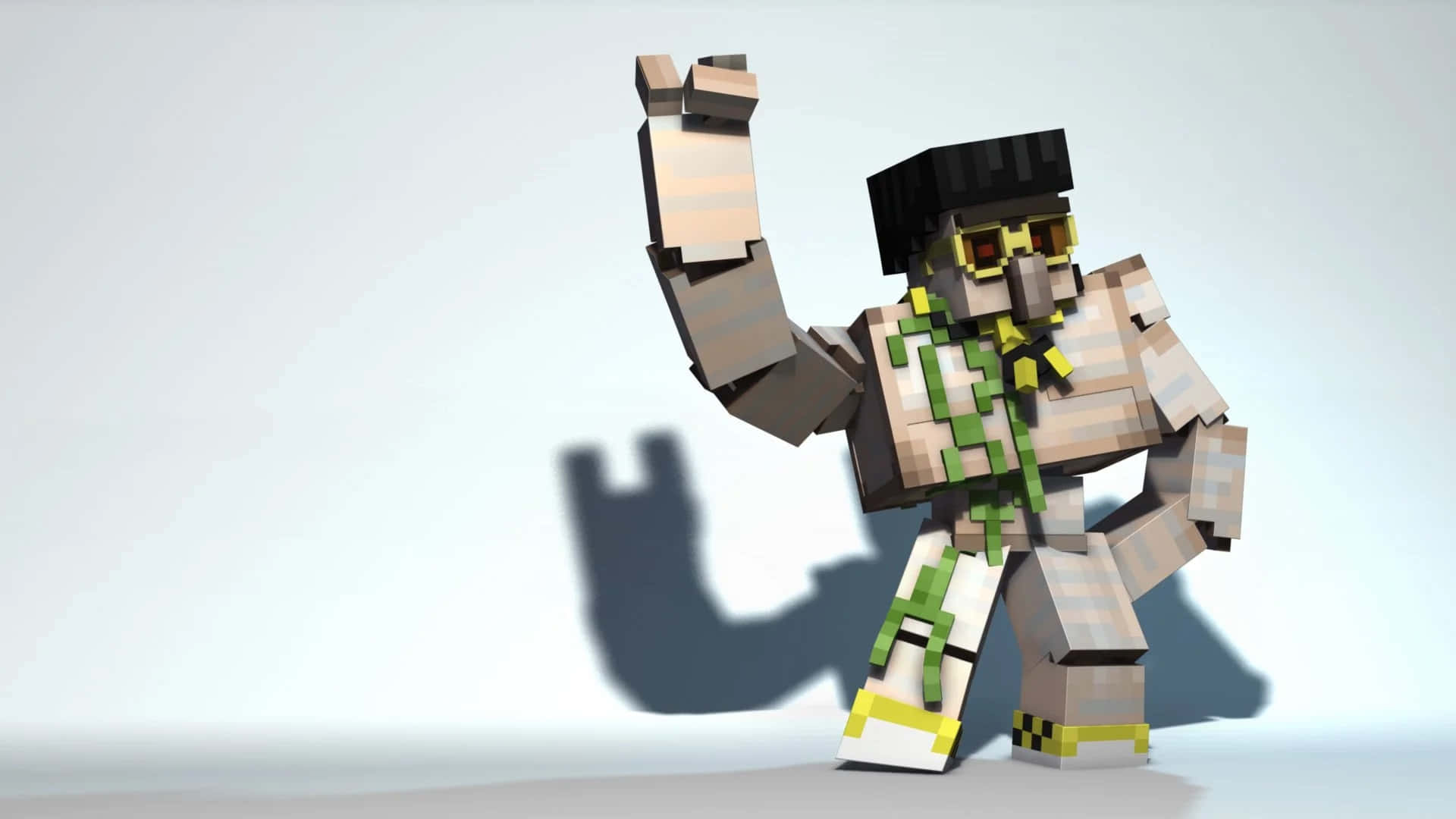 Minecraft Iron Golem, sunglasses, green scarf, Full HD Desktop Wallpaper