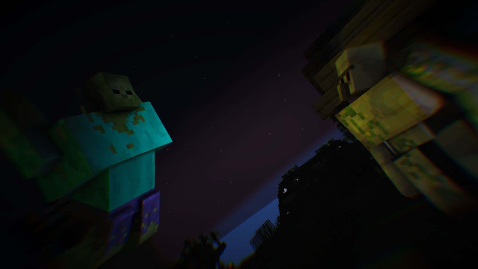 Minecraft Iron Golem, starry night sky, glowing blocks, Full HD Desktop Wallpaper