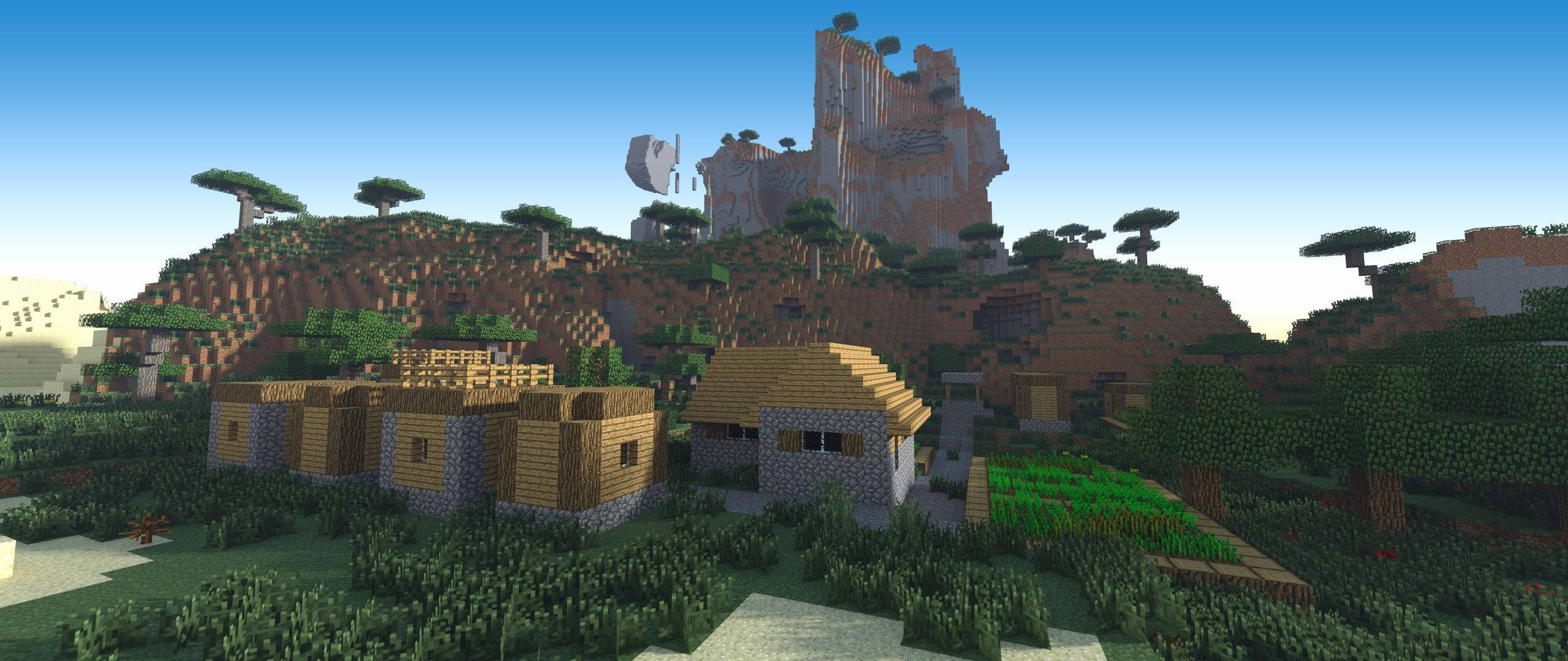 Minecraft, village, wooden houses, 2K Desktop Wallpaper