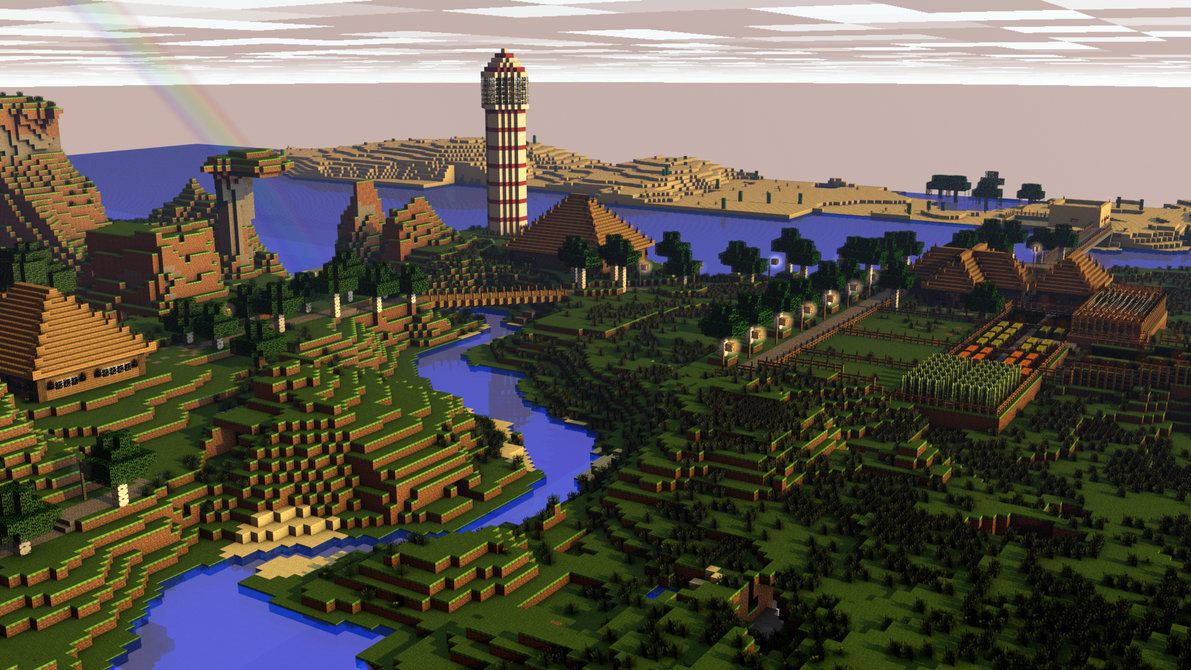 Minecraft Landscape, blue water, rivers, SD Desktop Wallpaper