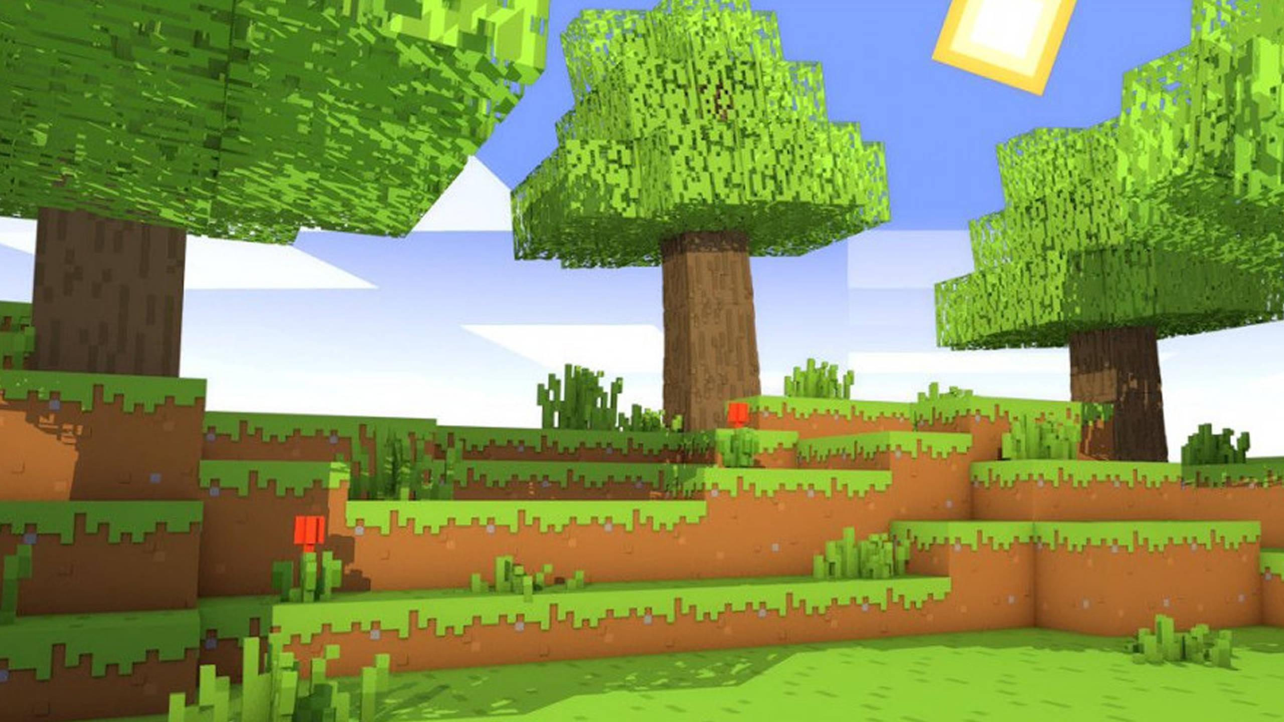 Minecraft, grass, trees, 2K Desktop Wallpaper