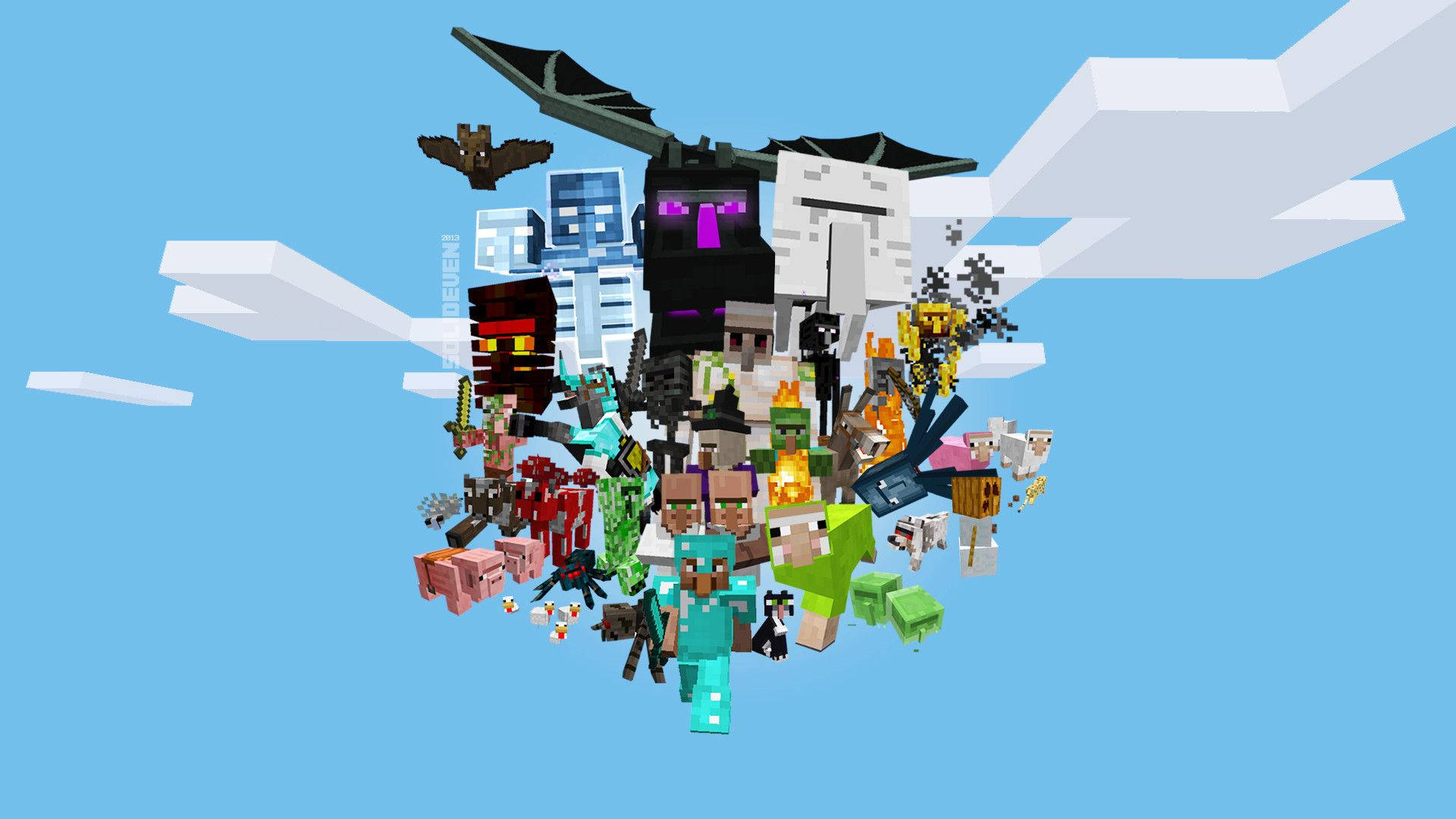 Minecraft, various animals, moving Minecraft, Full HD Desktop Wallpaper