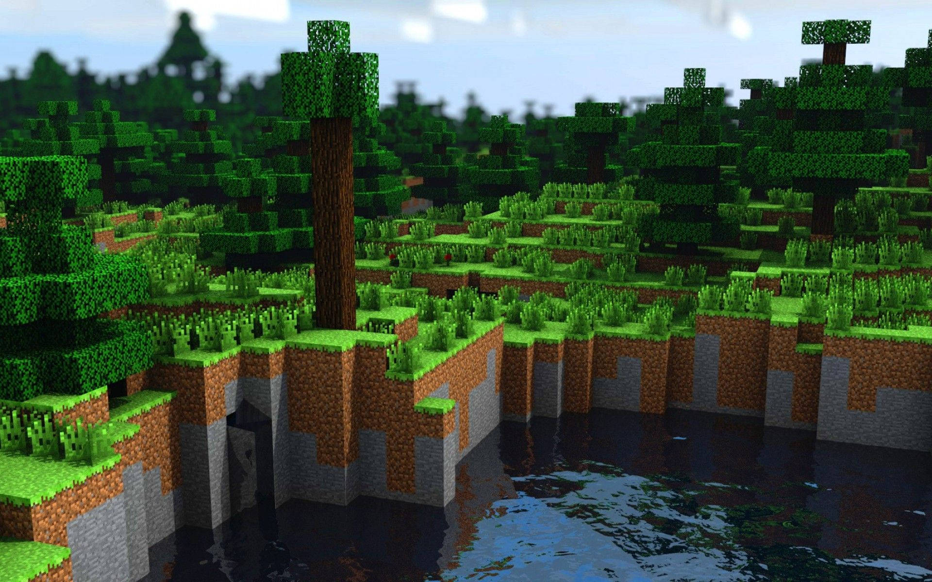 Minecraft, forest, blocky trees, Full HD Desktop Wallpaper