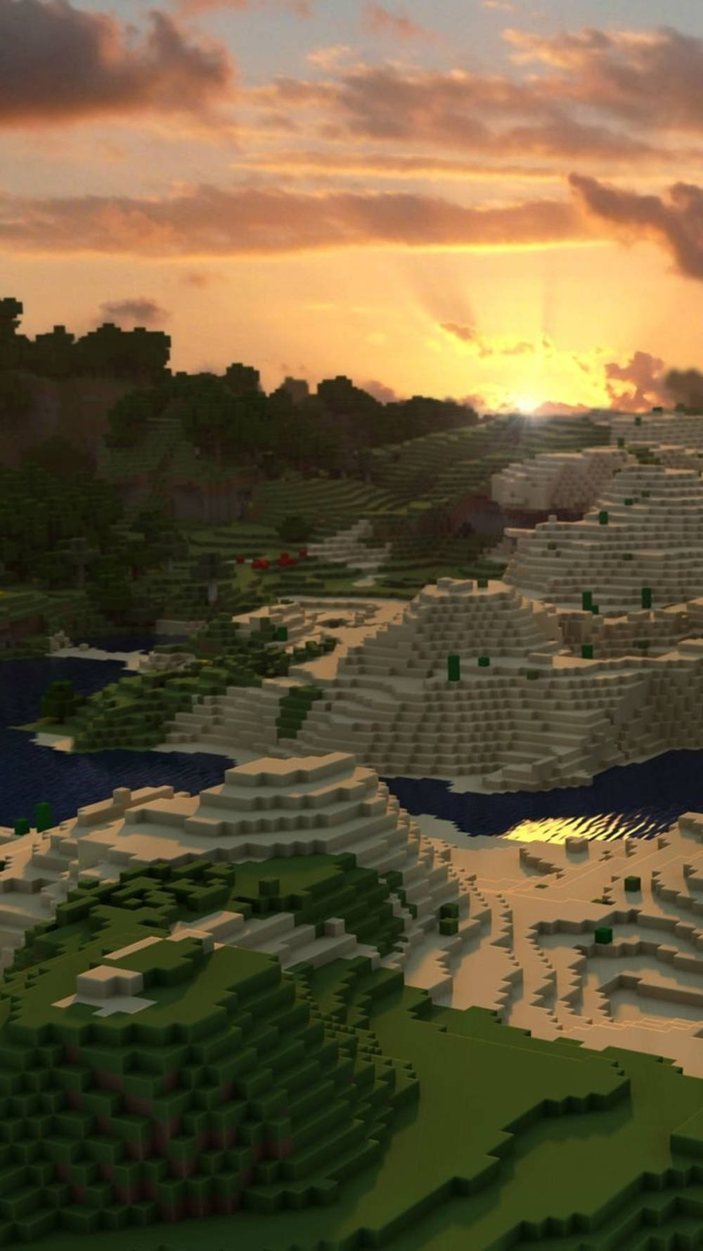 Minecraft, landscape, sunset, HD Phone Wallpaper