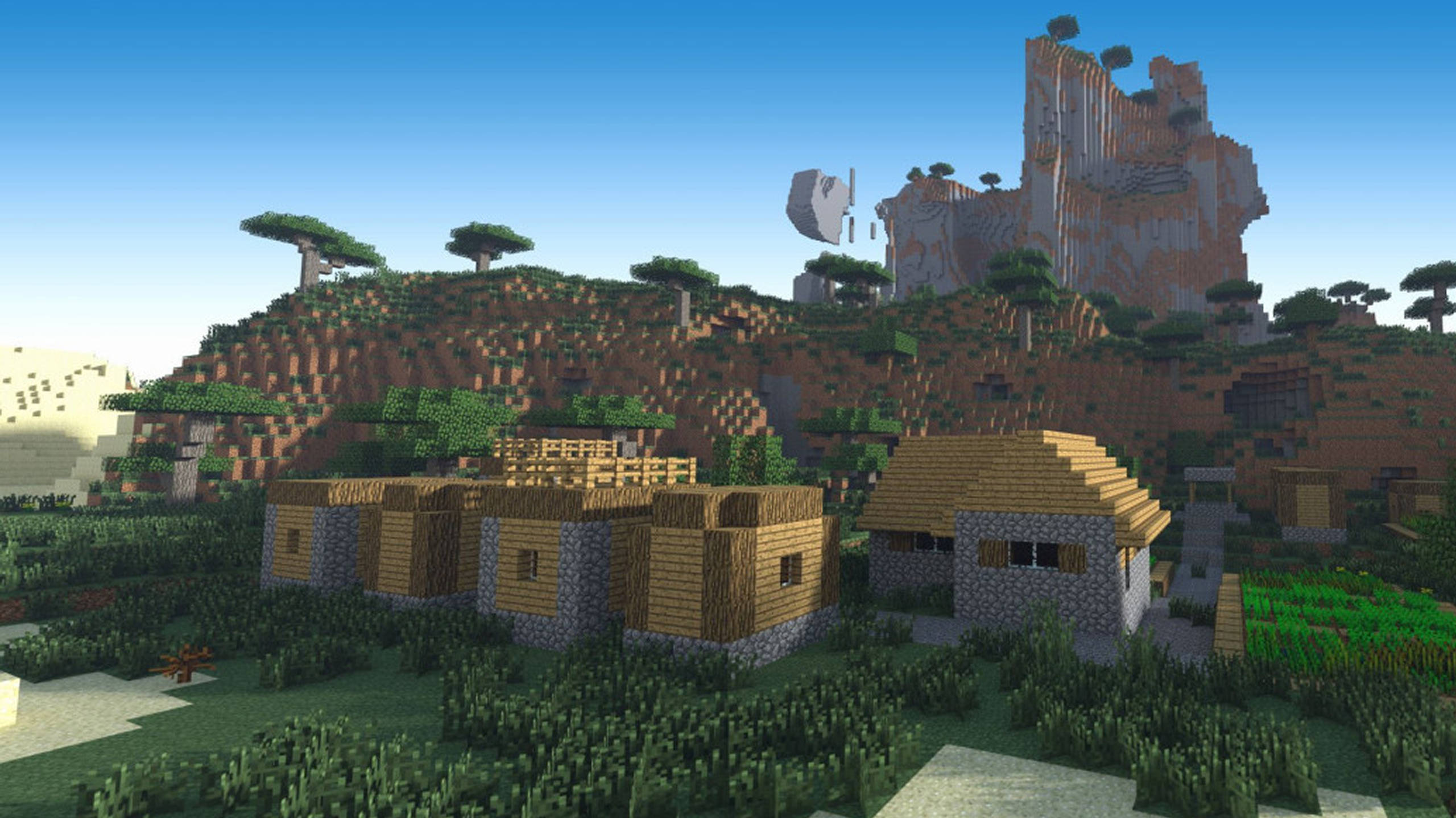 Minecraft, village, wooden houses, 2K Desktop Wallpaper