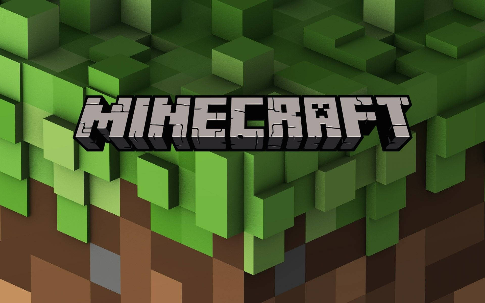 Minecraft Logo, blocky green grassy hill, pixelated earth, Full HD Desktop Wallpaper