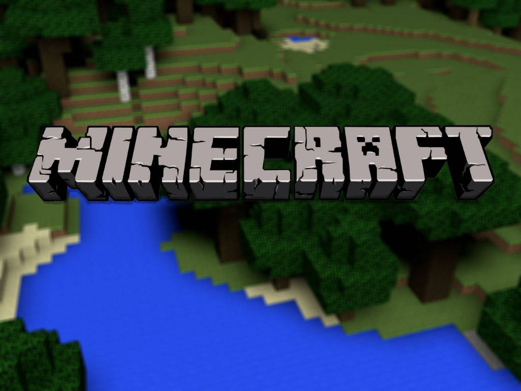 Minecraft, blocky landscape, green trees, SD Desktop Wallpaper