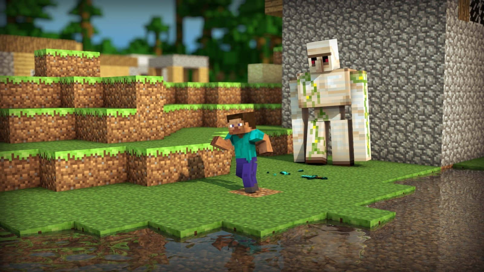 Minecraft, zombie, pixelated grassy biome, HD Desktop Wallpaper