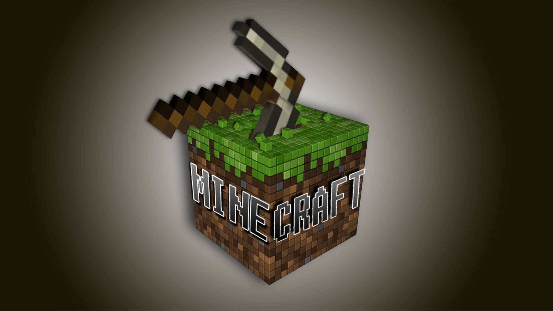 Minecraft Logo, iron pickaxe, pixelated Minecraft dirt block, Full HD Desktop Wallpaper