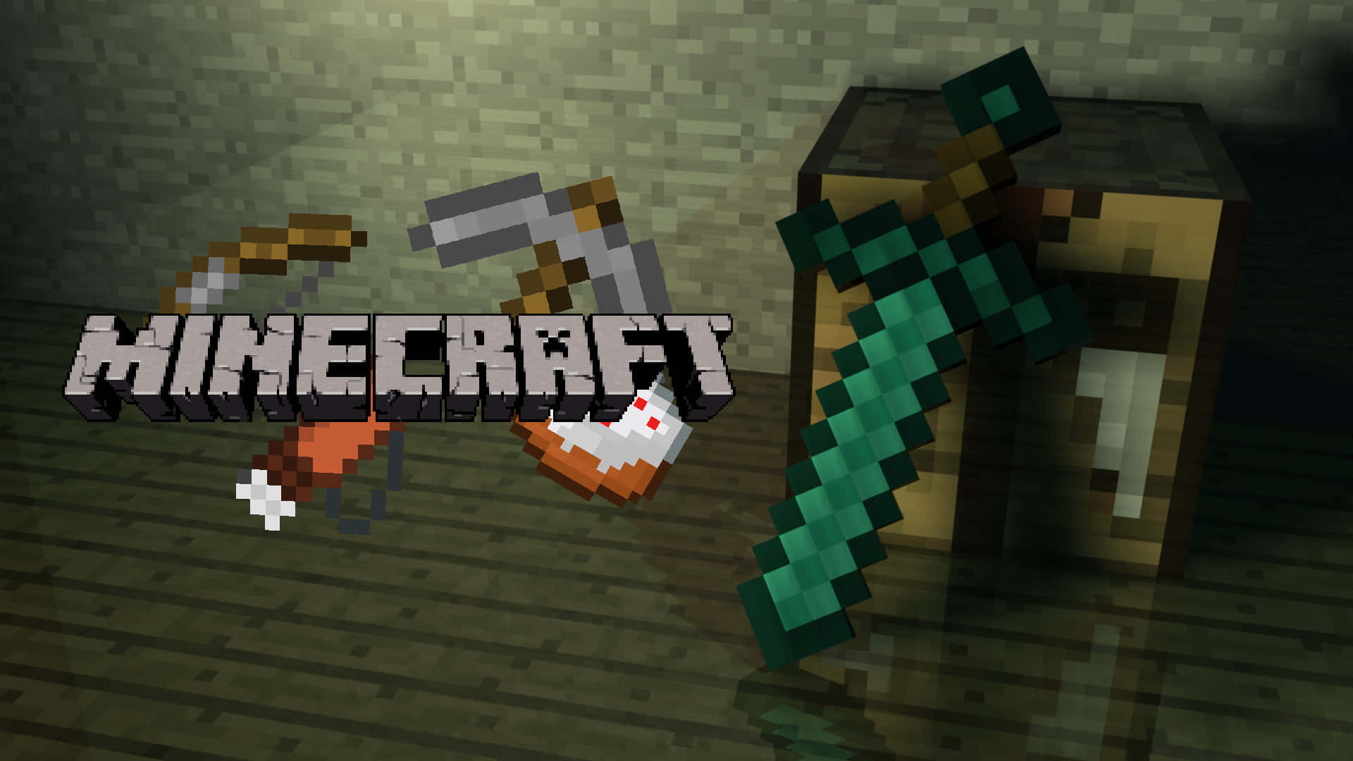 Minecraft, pixelated tools, diamond sword, Full HD Desktop Wallpaper
