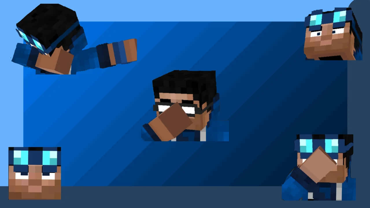 Minecraft, pixelated, blue glasses, HD Desktop Wallpaper