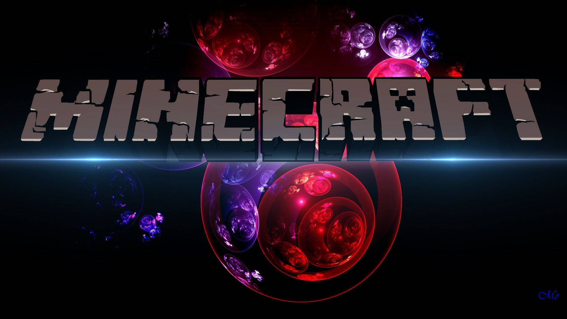 Minecraft Logo, blue light, black background, Full HD Desktop Wallpaper