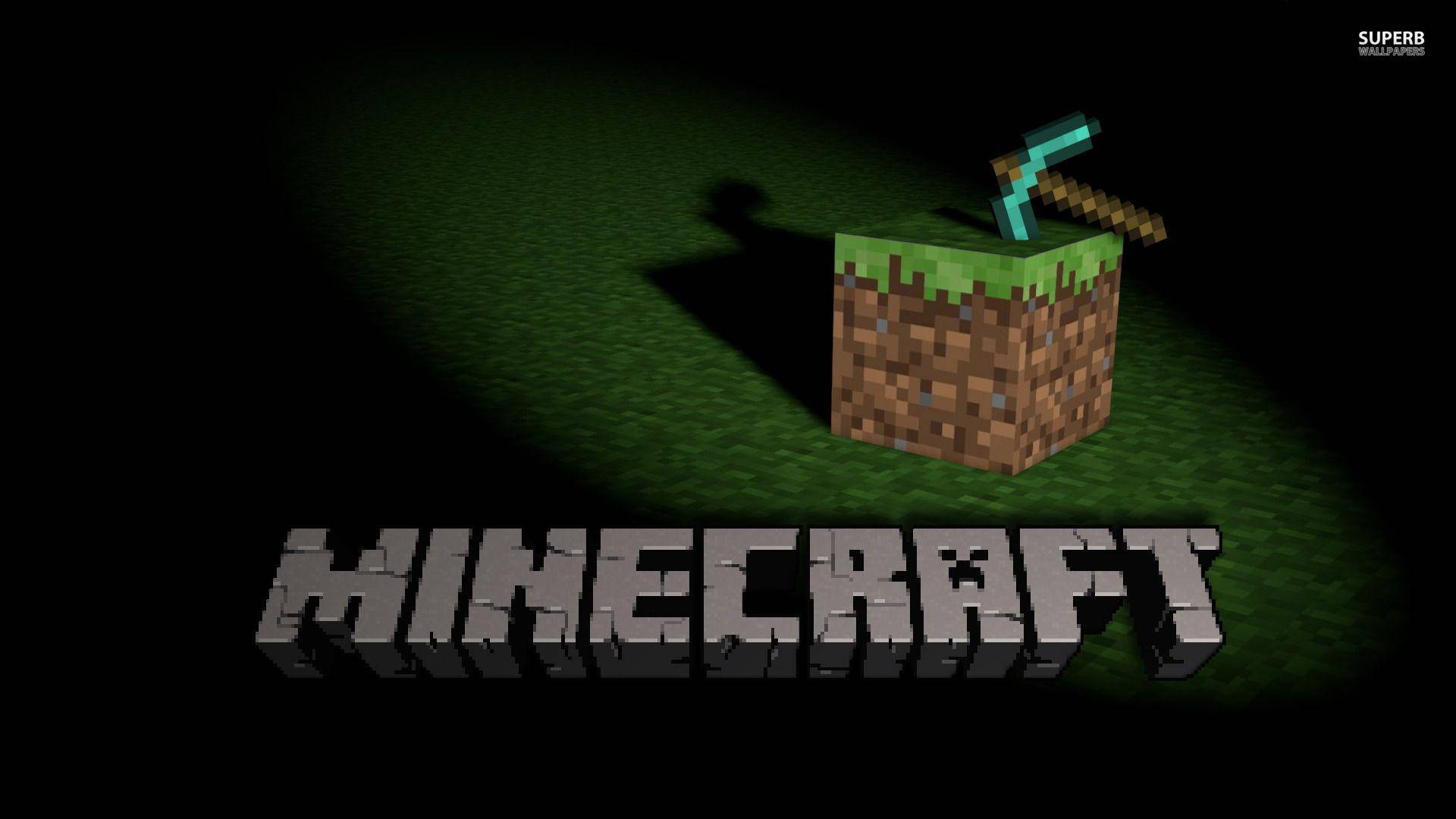 Minecraft, diamond pickaxe, grass block, Full HD Desktop Wallpaper