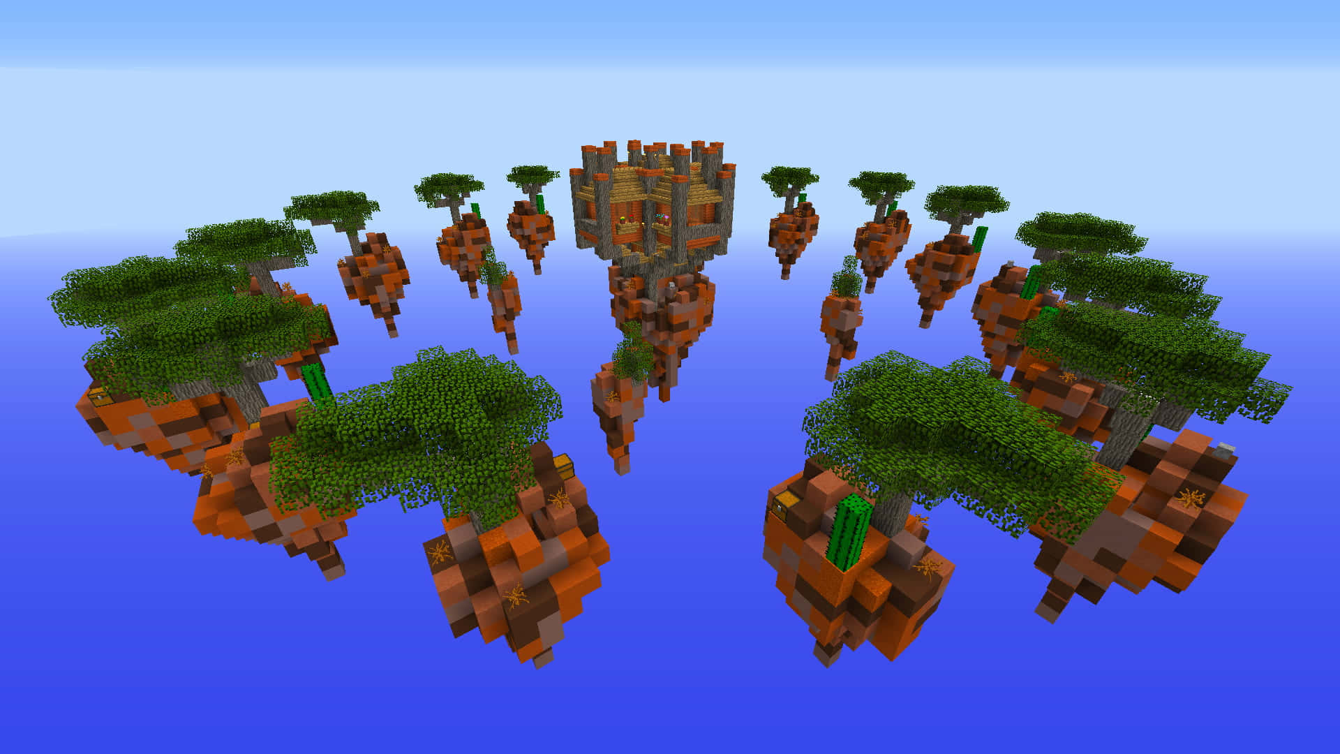 Minecraft, pixelated islands, trees, Full HD Desktop Wallpaper