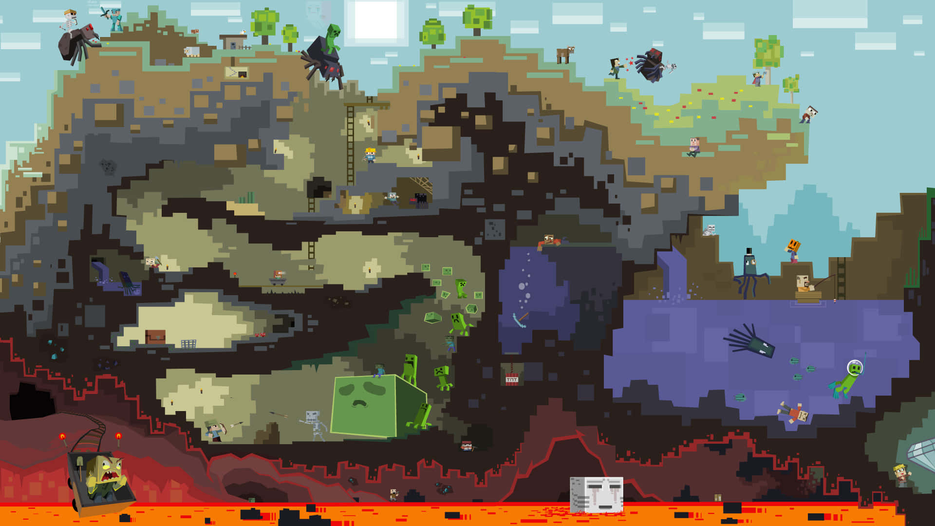 Minecraft, floating islands, lava rivers, Full HD Desktop Wallpaper