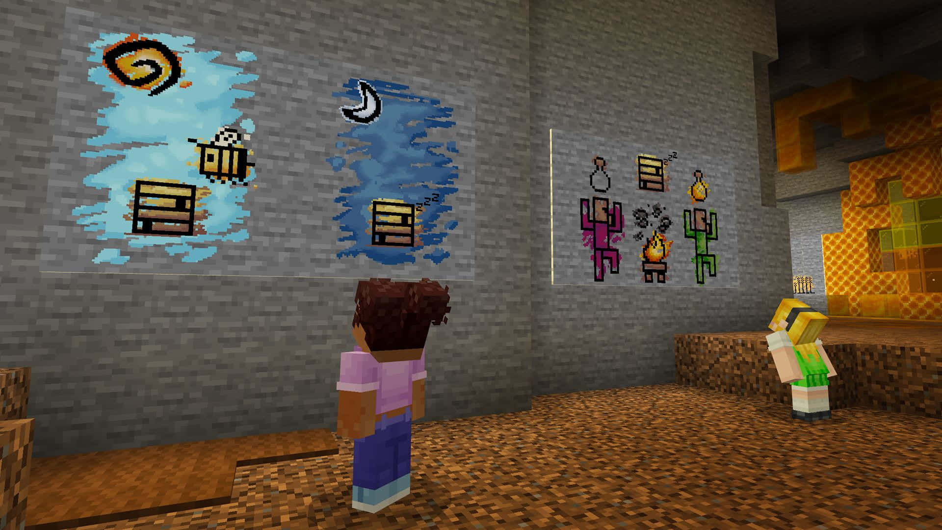 Minecraft, Minecraft characters, stone room, Full HD Desktop Wallpaper