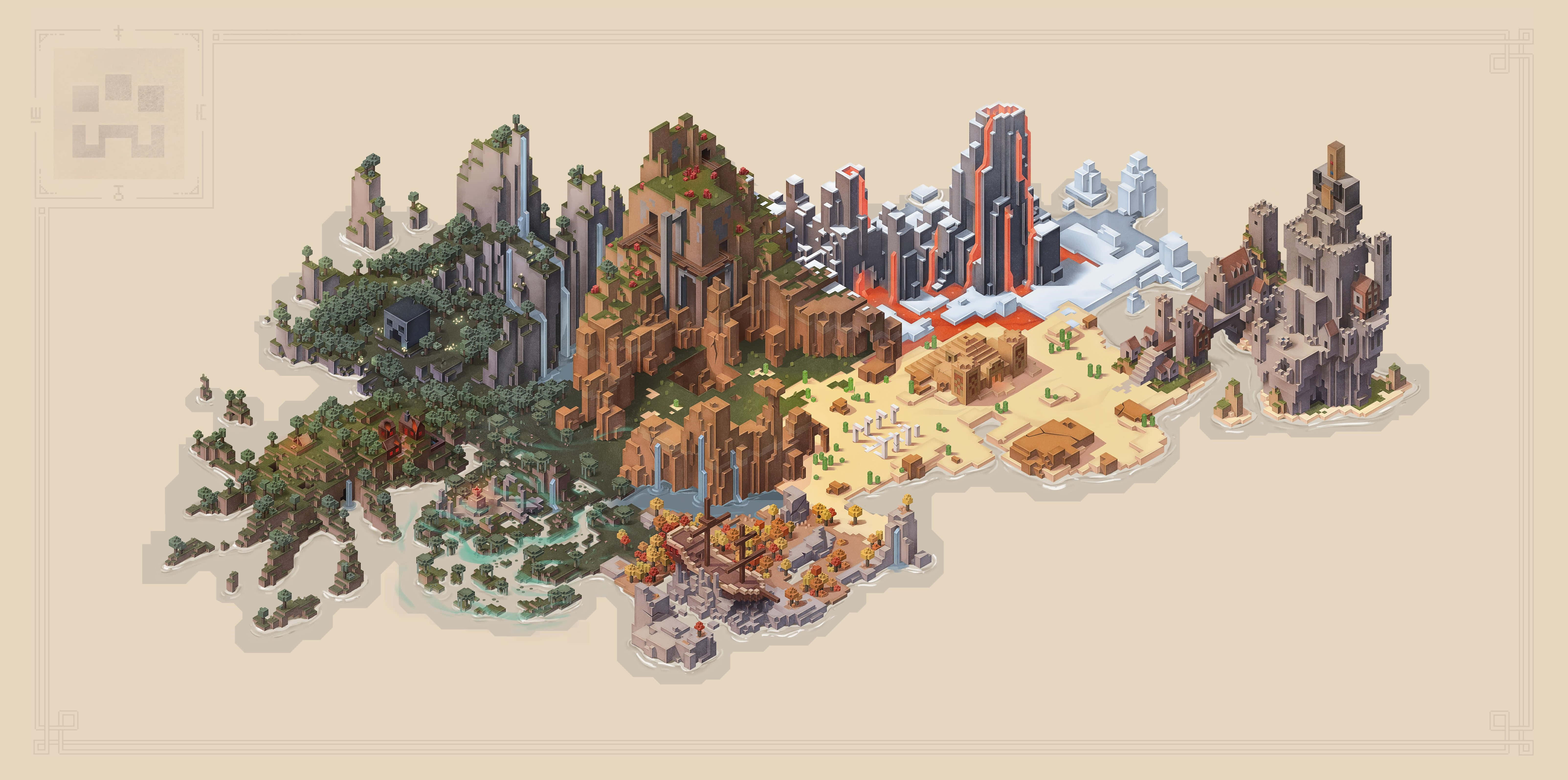 Minecraft Map, island, hot air balloon, 5K Desktop Wallpaper