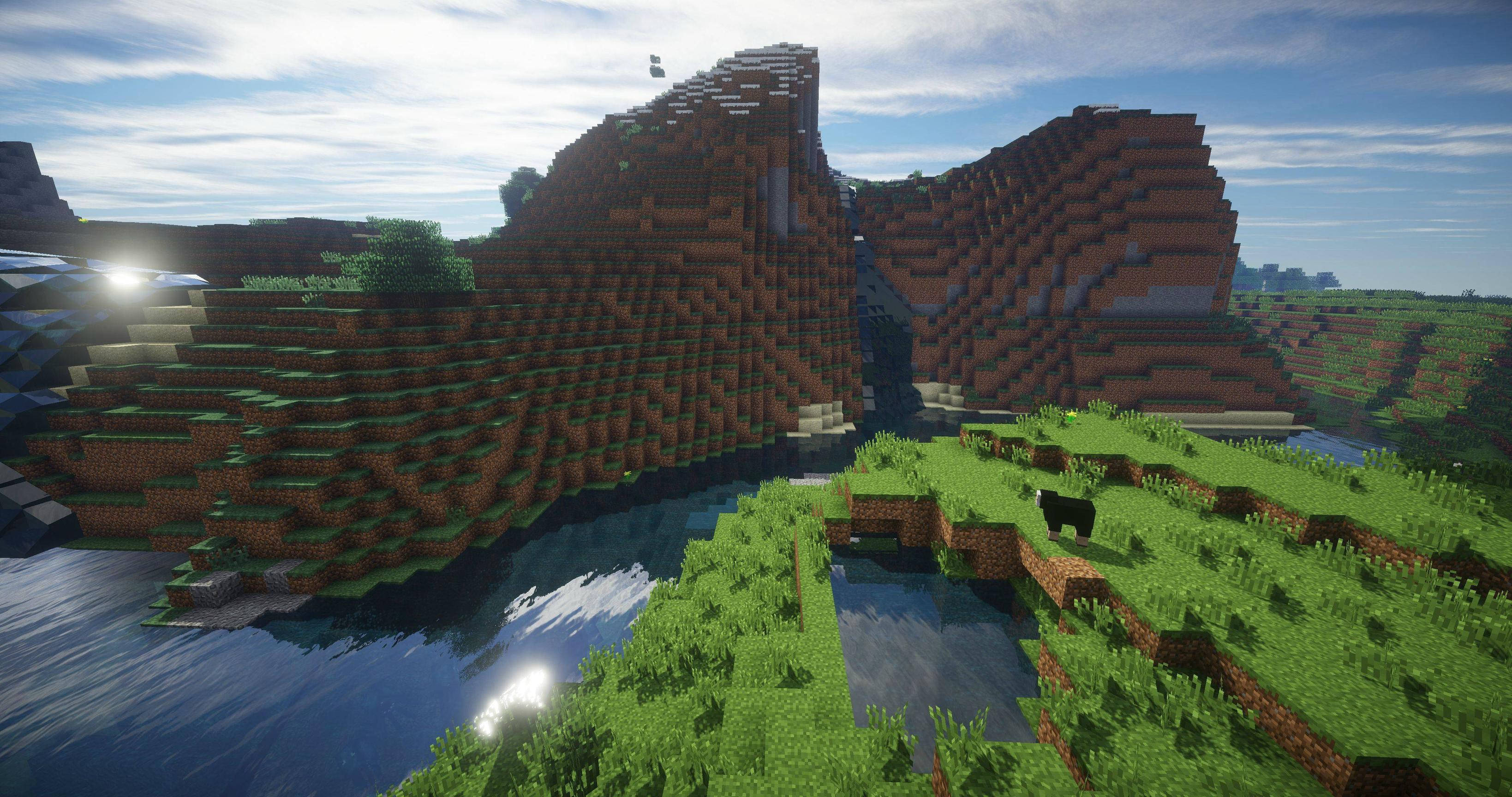 Minecraft, blocky mountains, rivers, 2K Desktop Wallpaper